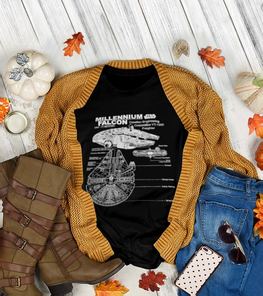 Millennium Falcon Star Wars Corellian Engineering Corporation Blueprint Diagram T-Shirt