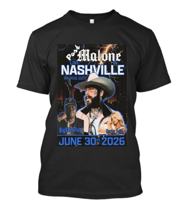 Post Malone Live In Nashville June 30th 2026 With Special Guests BigXthaPlug Carter Faith T-Shirt
