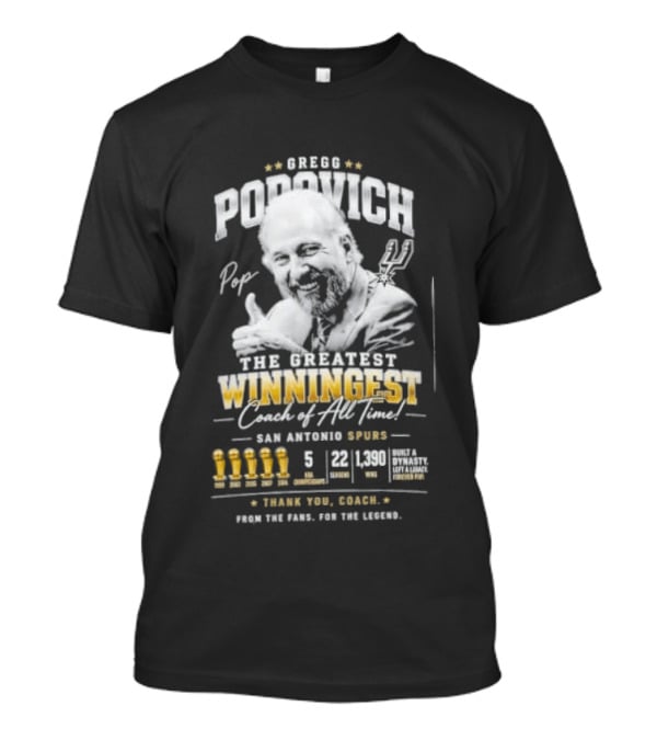 Gregg Popovich San Antonio Spurs Championship Coach Winningest Thank You Coach T-Shirt