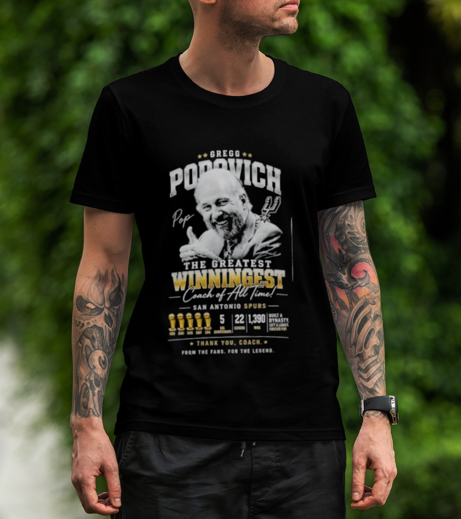 Gregg Popovich San Antonio Spurs Championship Coach Winningest Thank You Coach T-Shirt