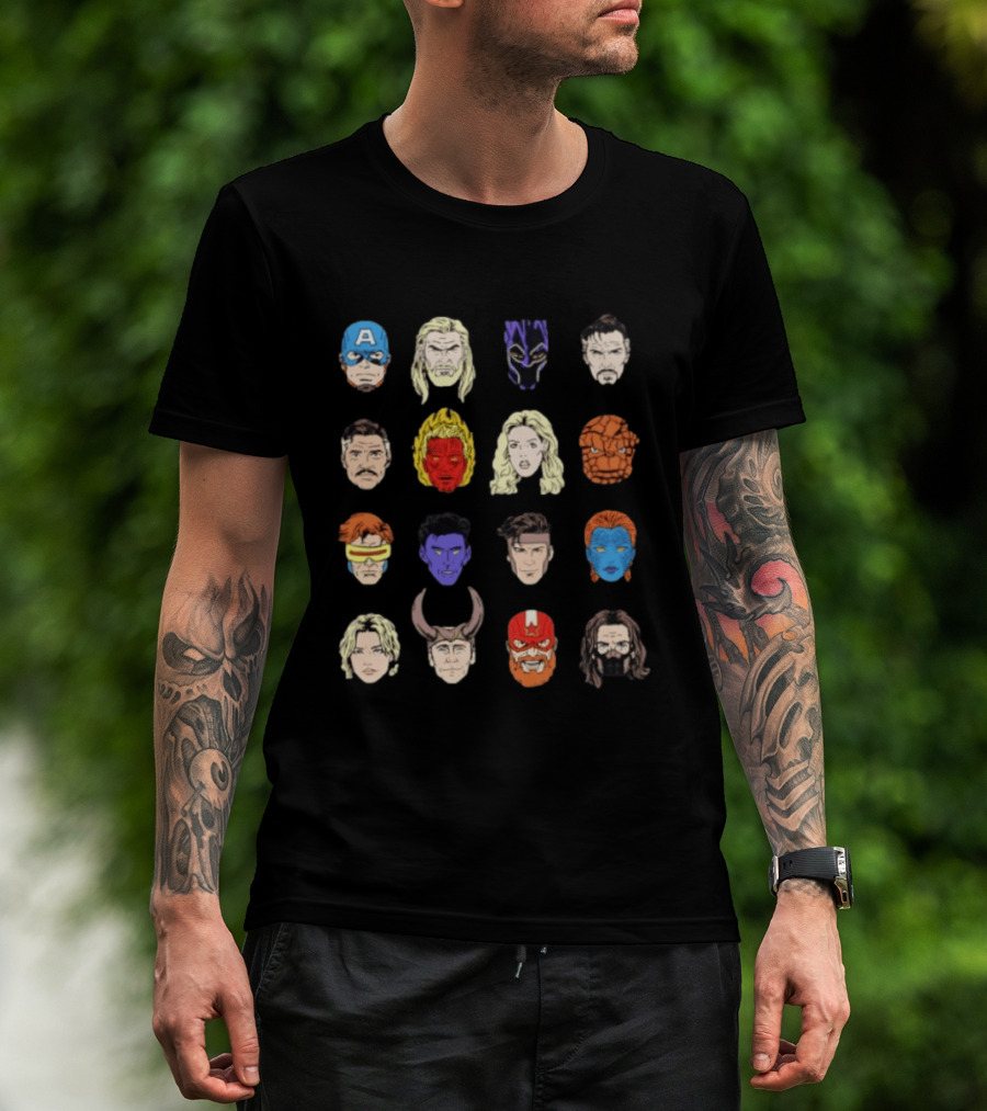 Heroes Assemble Big Head Iconic Characters Collage T-Shirt