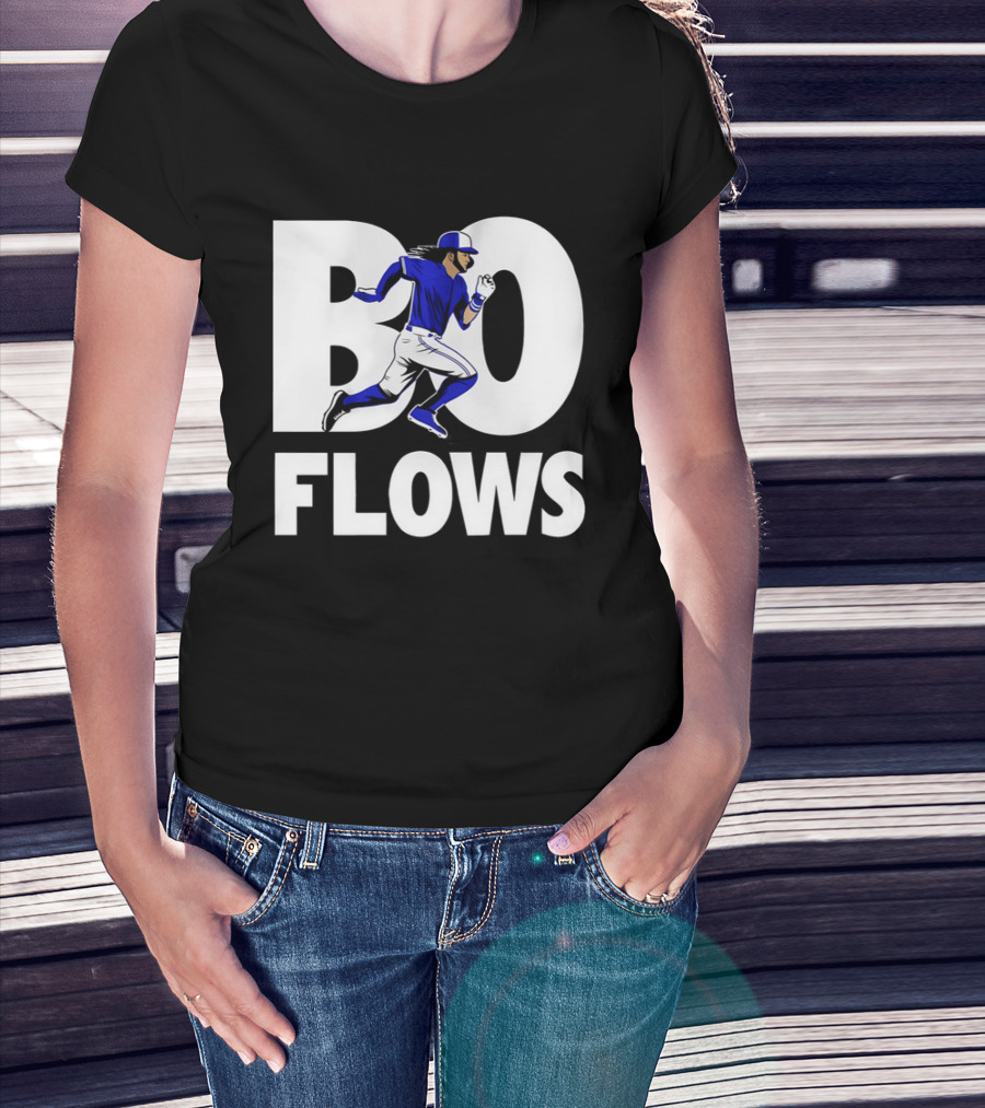 Bo Flows Running Baseball Player In Blue Uniform T-Shirt