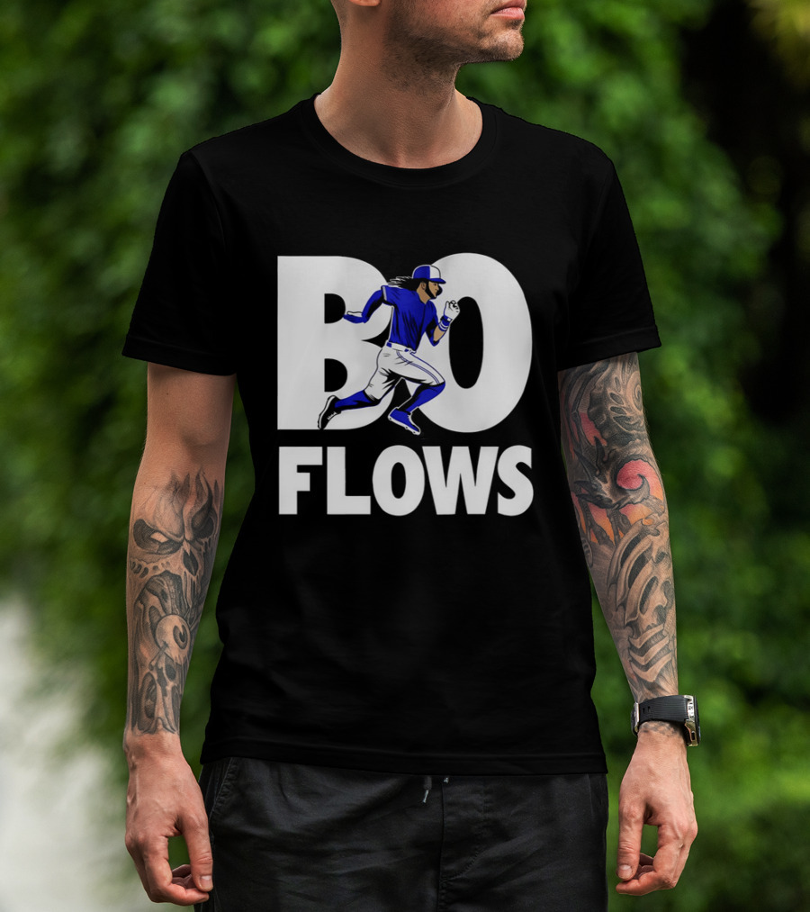 Bo Flows Running Baseball Player In Blue Uniform T-Shirt