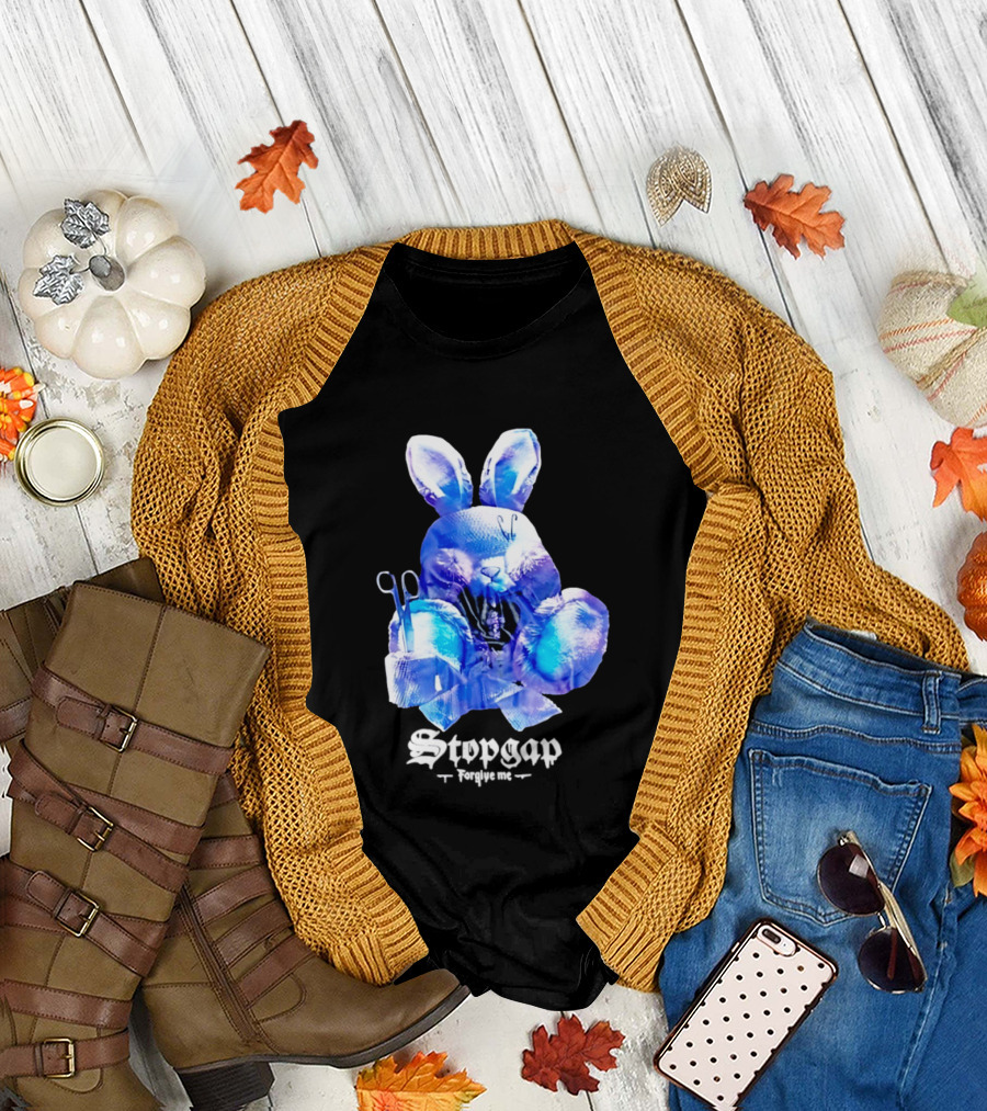 Stopgap Forgive Me Blue Bunny Plush with Scissors T-Shirt