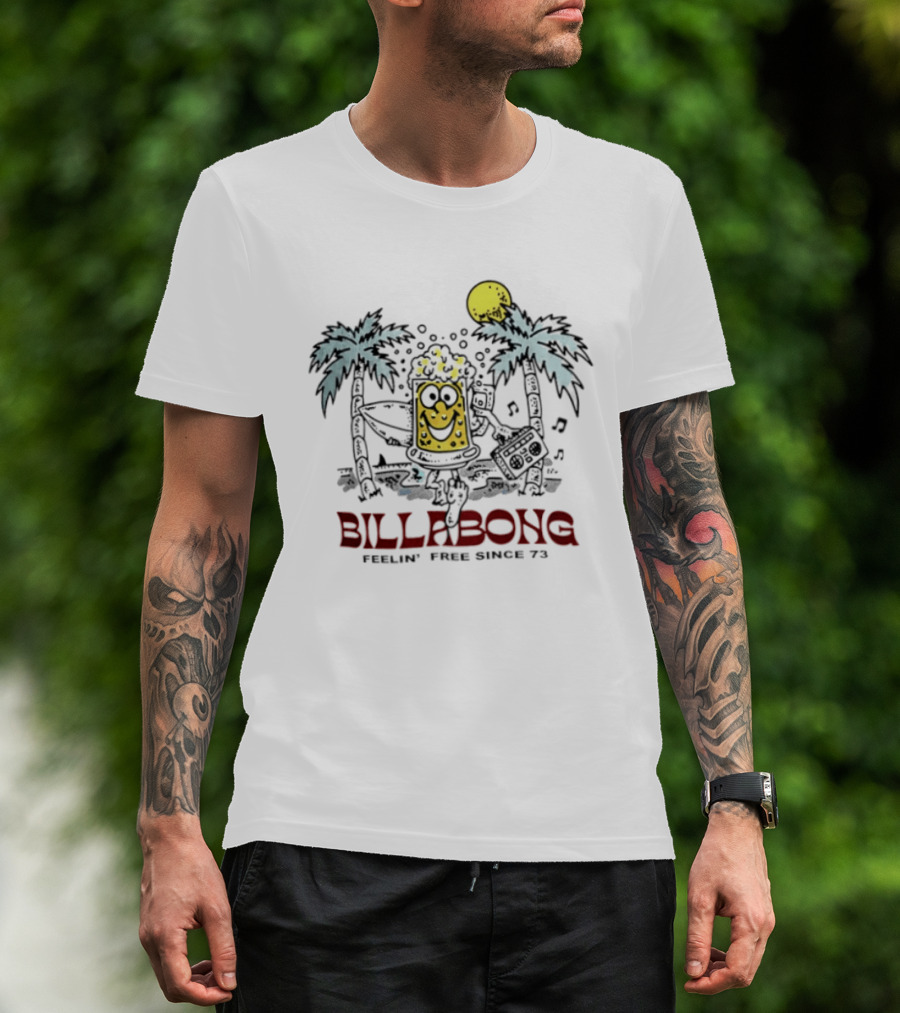 Billabong Feelin Free Since 73 Beer Tropical Vibes Palm Trees Sun T-Shirt