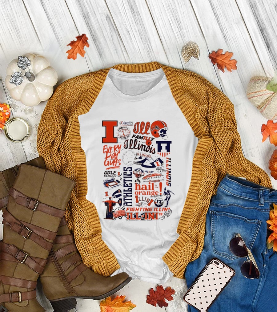 Illinois Fighting Illini Athletics Symbols Illini Orange Blue Football Basketball Golf Illini Till I Die T-Shirt