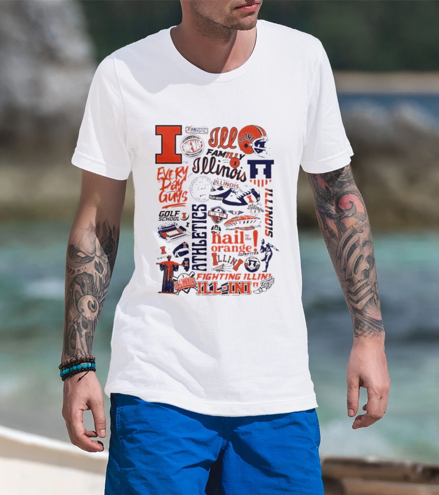 Illinois Fighting Illini Athletics Symbols Illini Orange Blue Football Basketball Golf Illini Till I Die T-Shirt