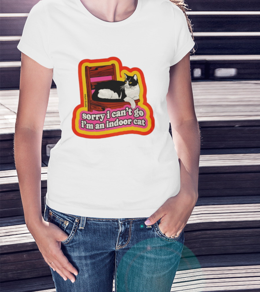 Indoor Cat Humor Sorry I Can't Go Vintage Feline Vibes T-Shirt