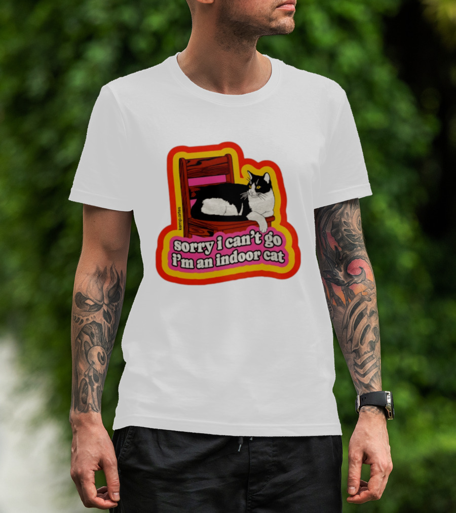 Indoor Cat Humor Sorry I Can't Go Vintage Feline Vibes T-Shirt