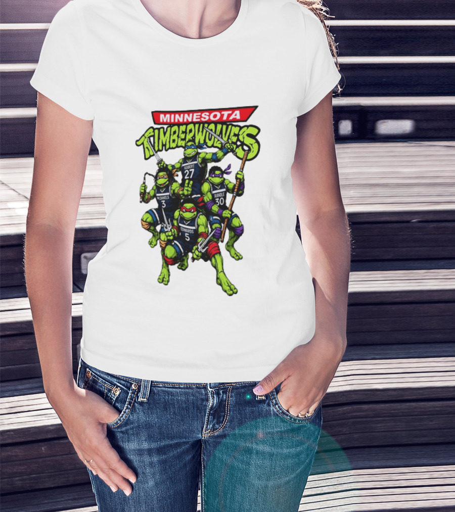 Minnesota Timberwolves Ninja Turtles Crossover Edwards Gobert Randle McDaniels T-Shirt