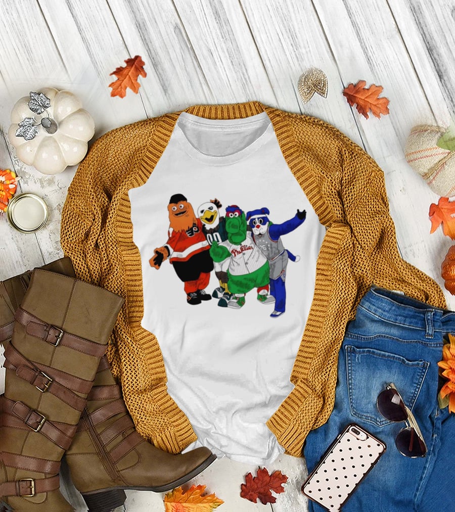 Philly Mascots Gritty Swoop Phanatic Franklin 2026 Sports Characters T-Shirt
