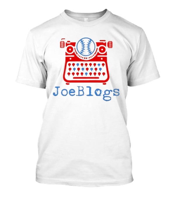 Red White And Blue JoeBlogs Typewriter With Baseball T-Shirt