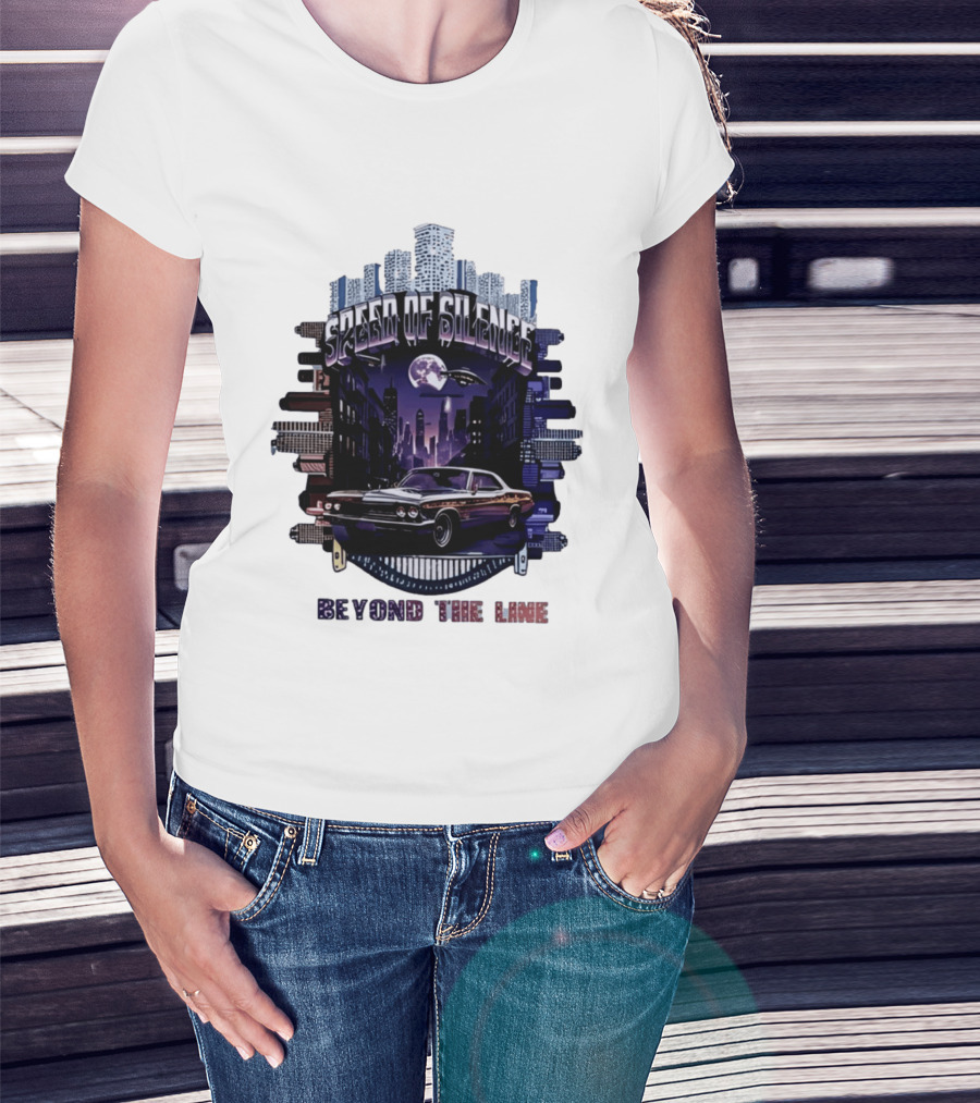 Speed Of Silence Cityscape Classic Car Moonlight Beyond The Line T-Shirt