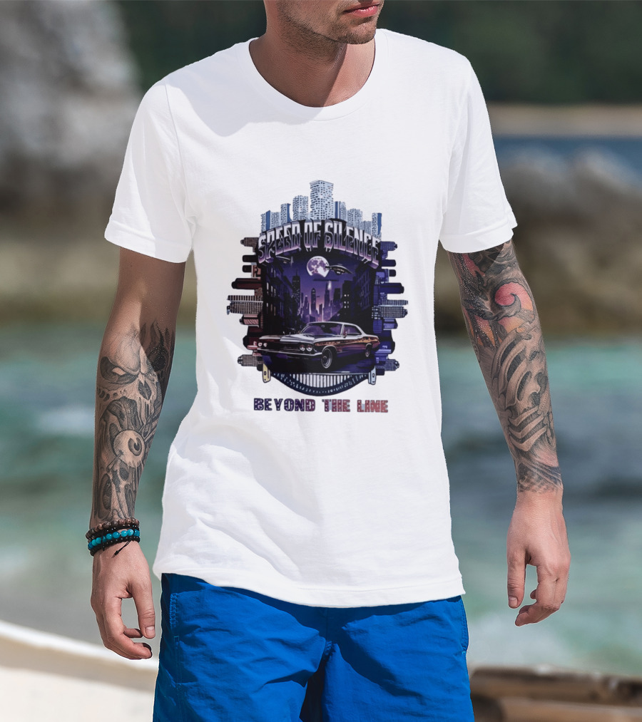 Speed Of Silence Cityscape Classic Car Moonlight Beyond The Line T-Shirt