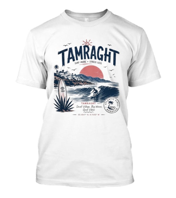 Tamraght Surf Maroc A Surfing Adventure Red Sun Ocean Waves T-Shirt