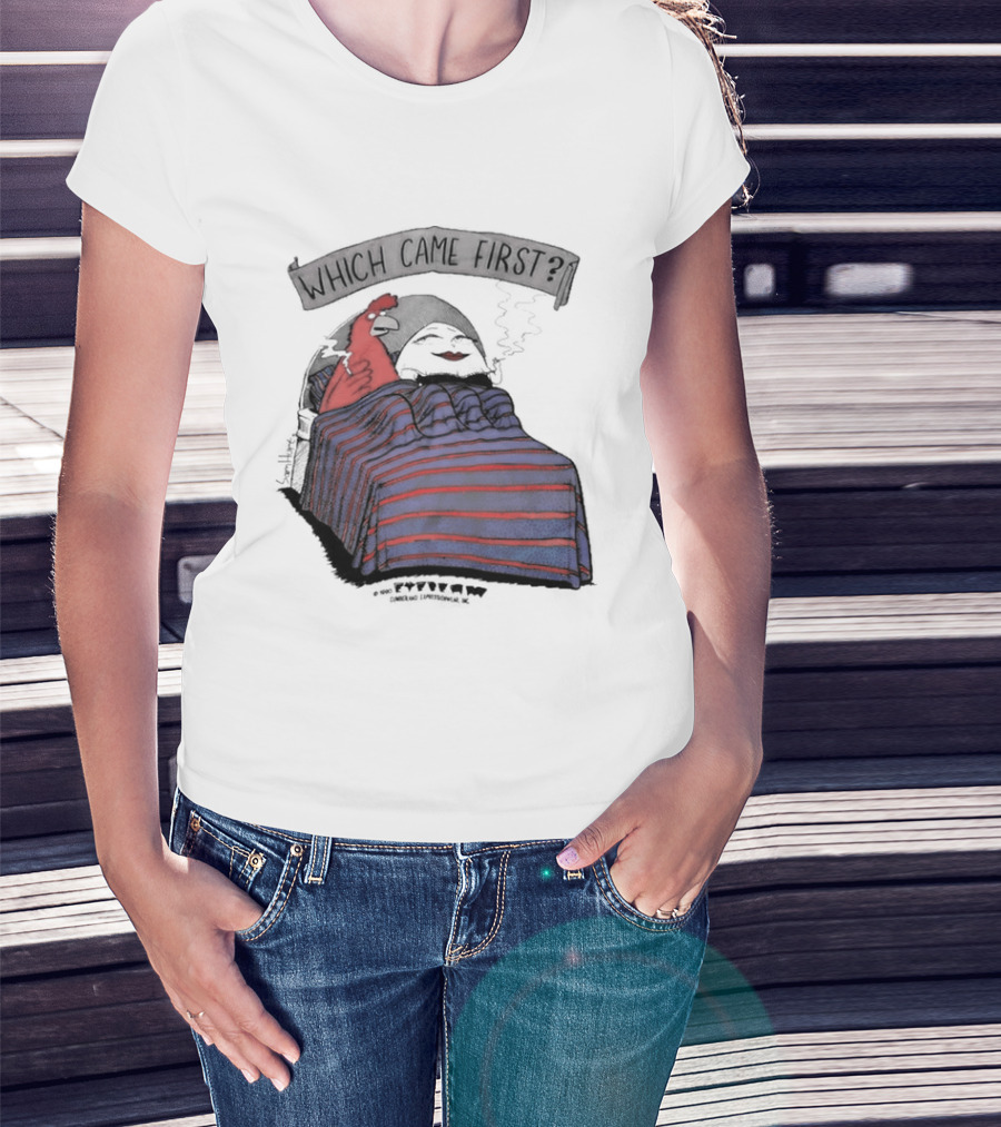 Which Came First The Chicken Or The Egg Striped Bed Scene T-Shirt
