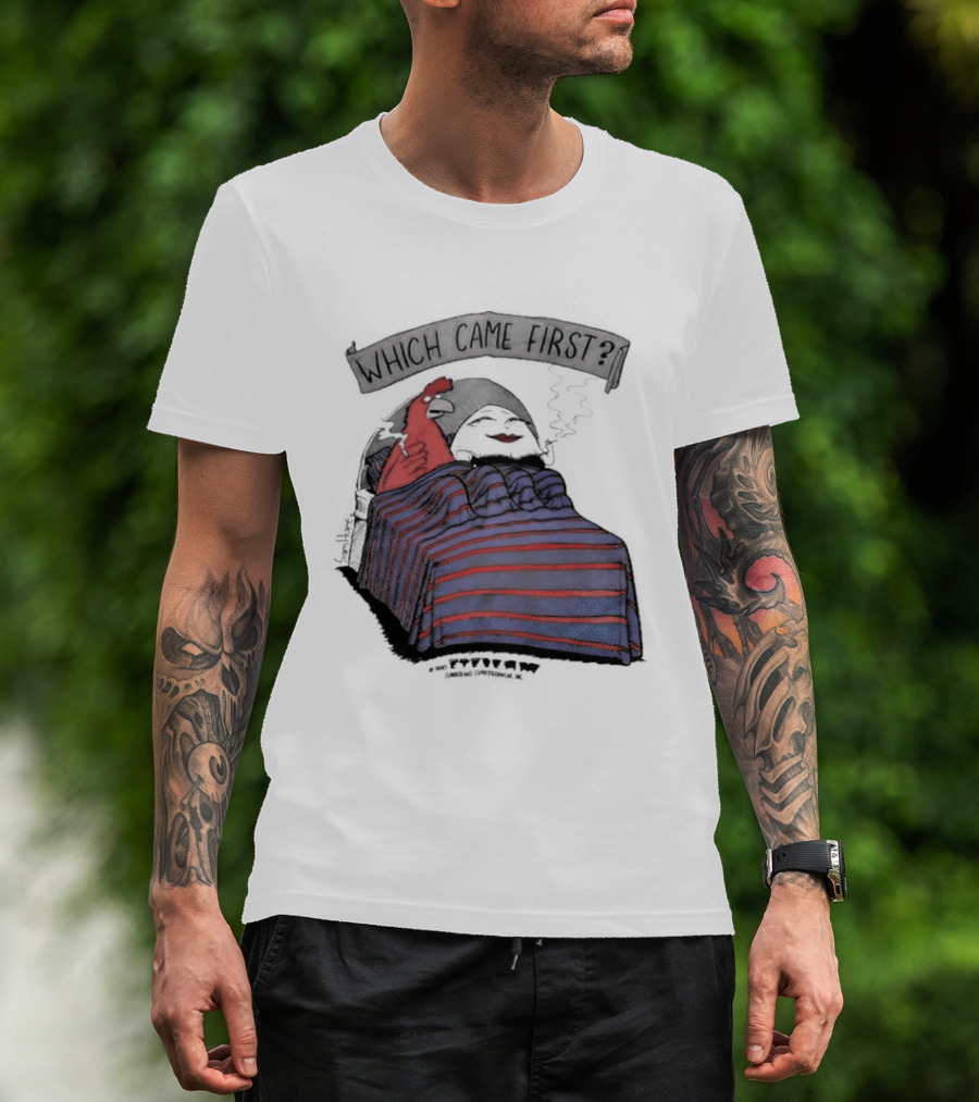 Which Came First The Chicken Or The Egg Striped Bed Scene T-Shirt