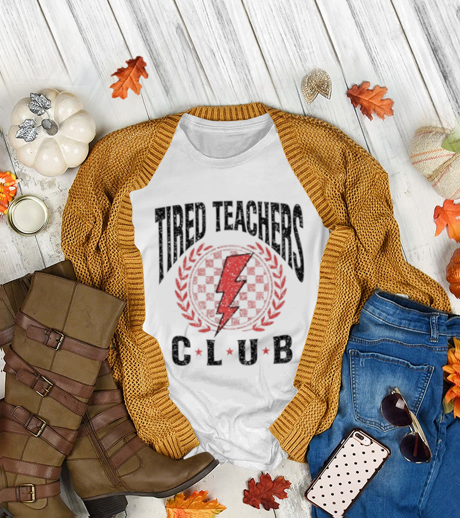 Tired Teachers Club Lightning Bolt Laurel Wreath T-Shirt