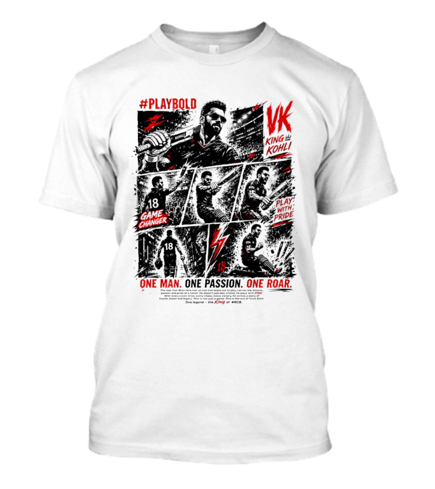 Play Bold Virat Kohli VK King Play With Pride Game Changer One Man One Passion One Roar T-Shirt