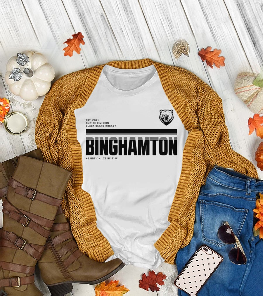 Binghamton Empire Division Black Bears Hockey Est. 2021 Coordinates 42.0987° N, 75.9117° W T-Shirt