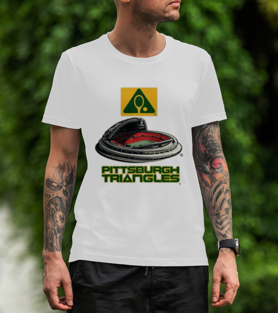 Pittsburgh Triangles Tennis Stadium With Tennis Racket T-Shirt