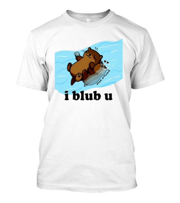 Cute Sea Otters I Blub U Love With Hearts And Shells T-Shirt