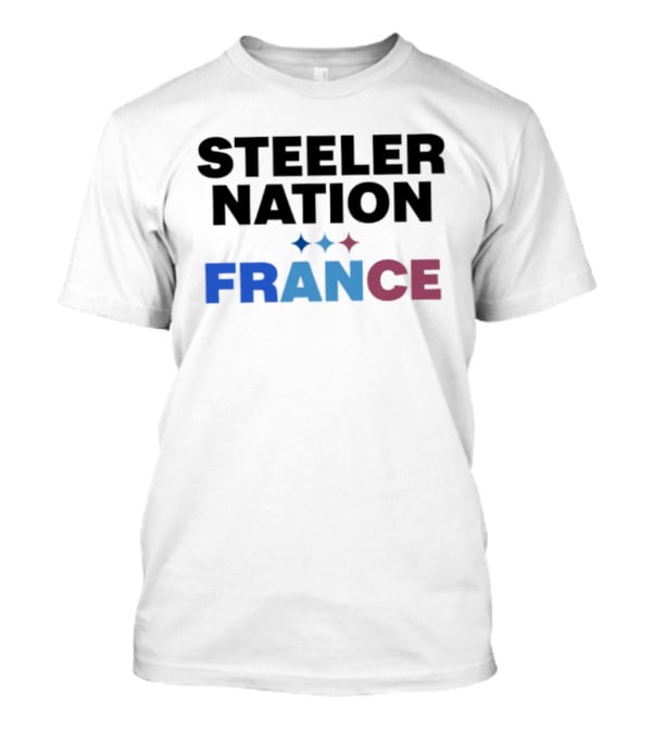 STEELERS NATION FRANCE Black Text Blue White Red Team T-Shirt