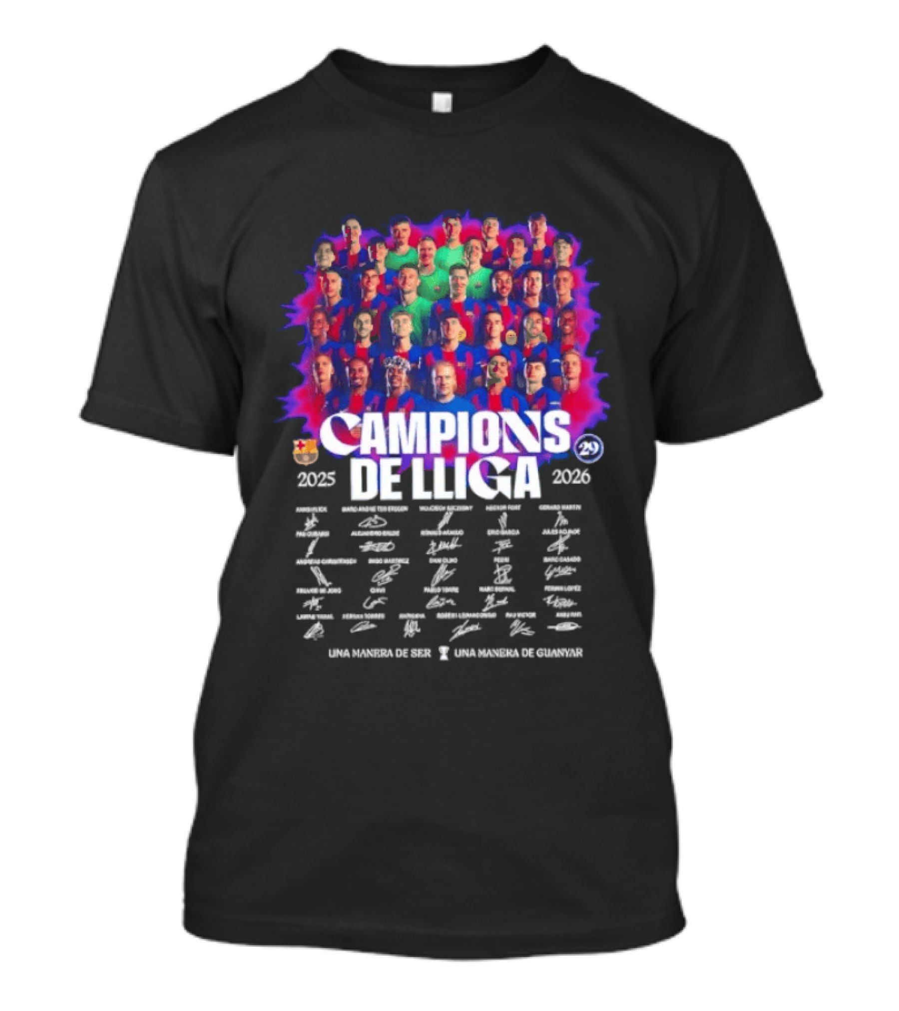 Barcelona FC Campions De Lliga 2025 2026 Signatures Una Manera De Ser T-Shirt