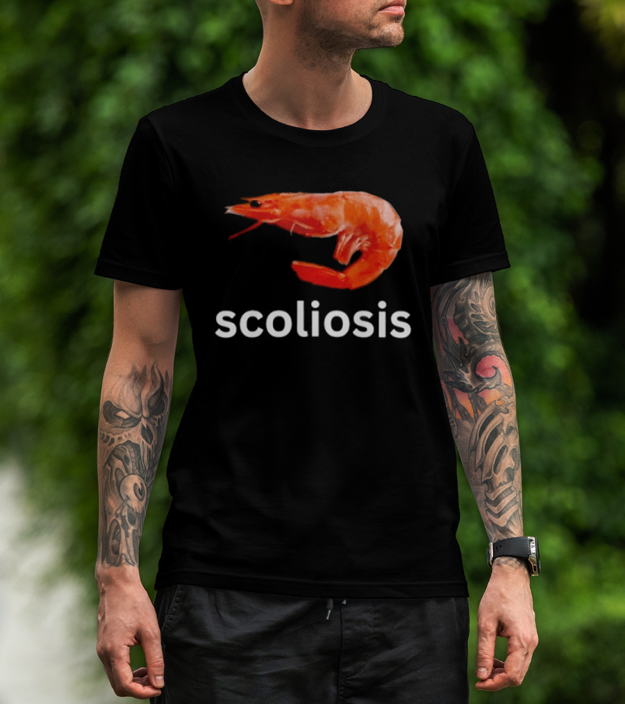 Shrimp Scoliosis Meme Funny Seafood Joke T-Shirt