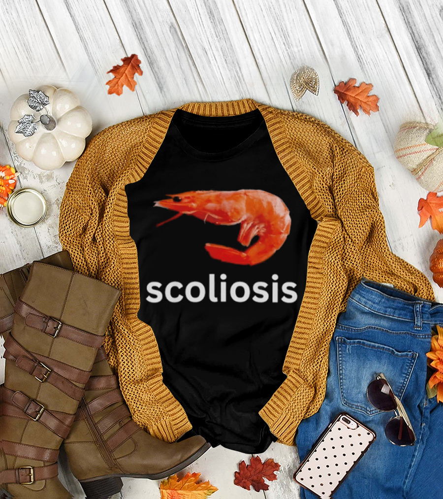 Shrimp Scoliosis Meme Funny Seafood Joke T-Shirt