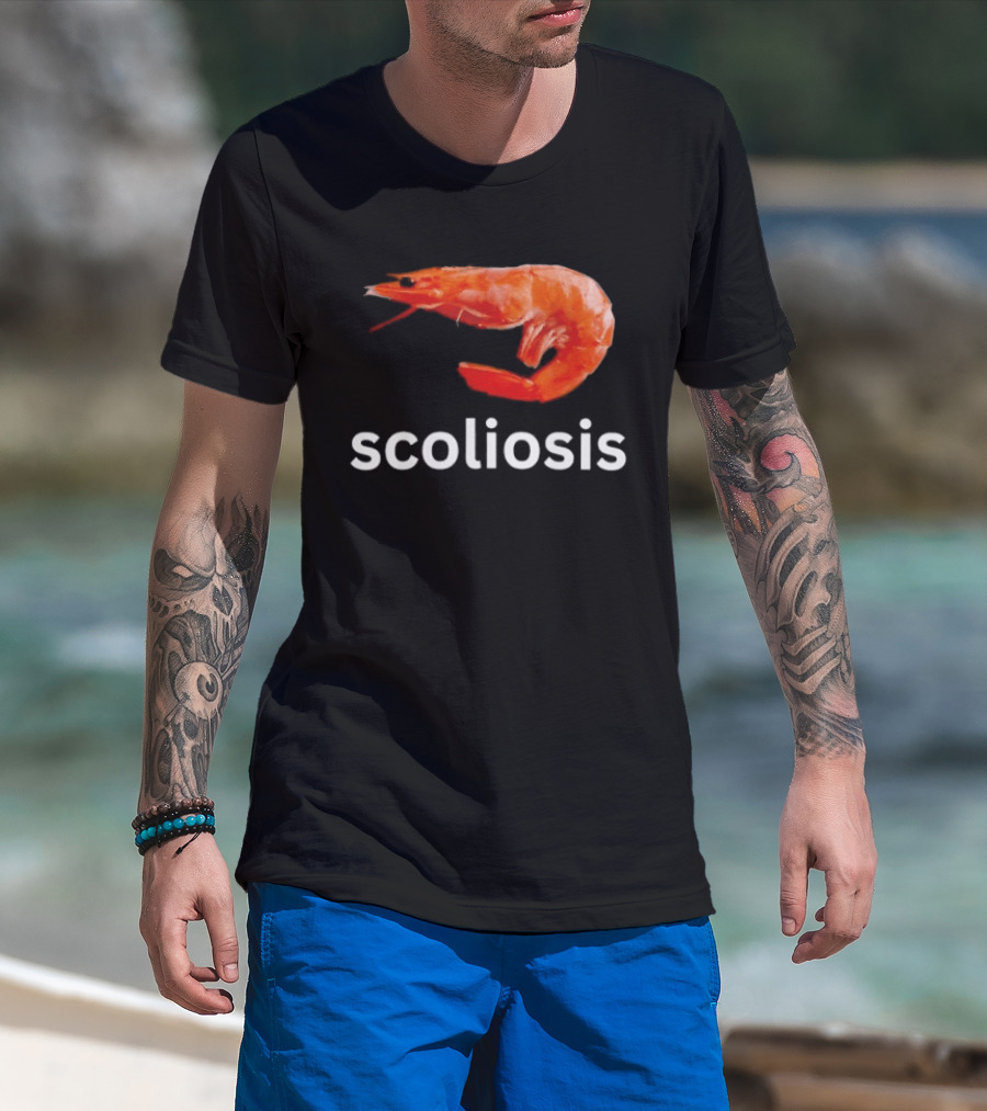 Shrimp Scoliosis Meme Funny Seafood Joke T-Shirt
