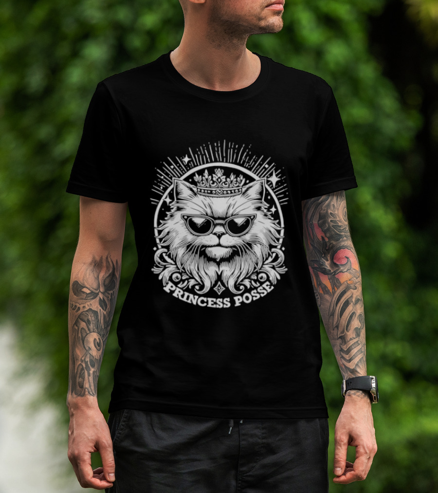 Cat Princess Posse Gothic Emblem Fierce Feline Crown T-Shirt