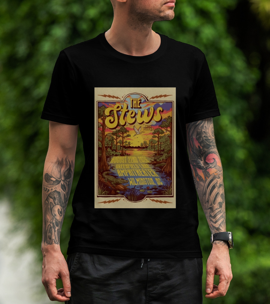The Stews With Fudge August 22nd 2026 Greenfield Lake Amphitheater Wilmington NC T-Shirt