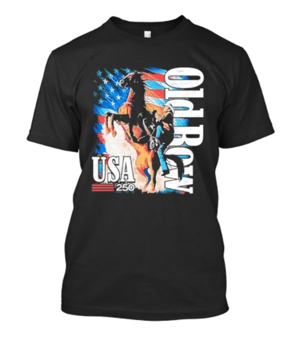 Cowboy Rodeo Rider With Horse USA Flag 250th Anniversary T-Shirt