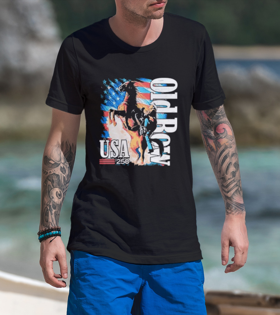 Cowboy Rodeo Rider With Horse USA Flag 250th Anniversary T-Shirt