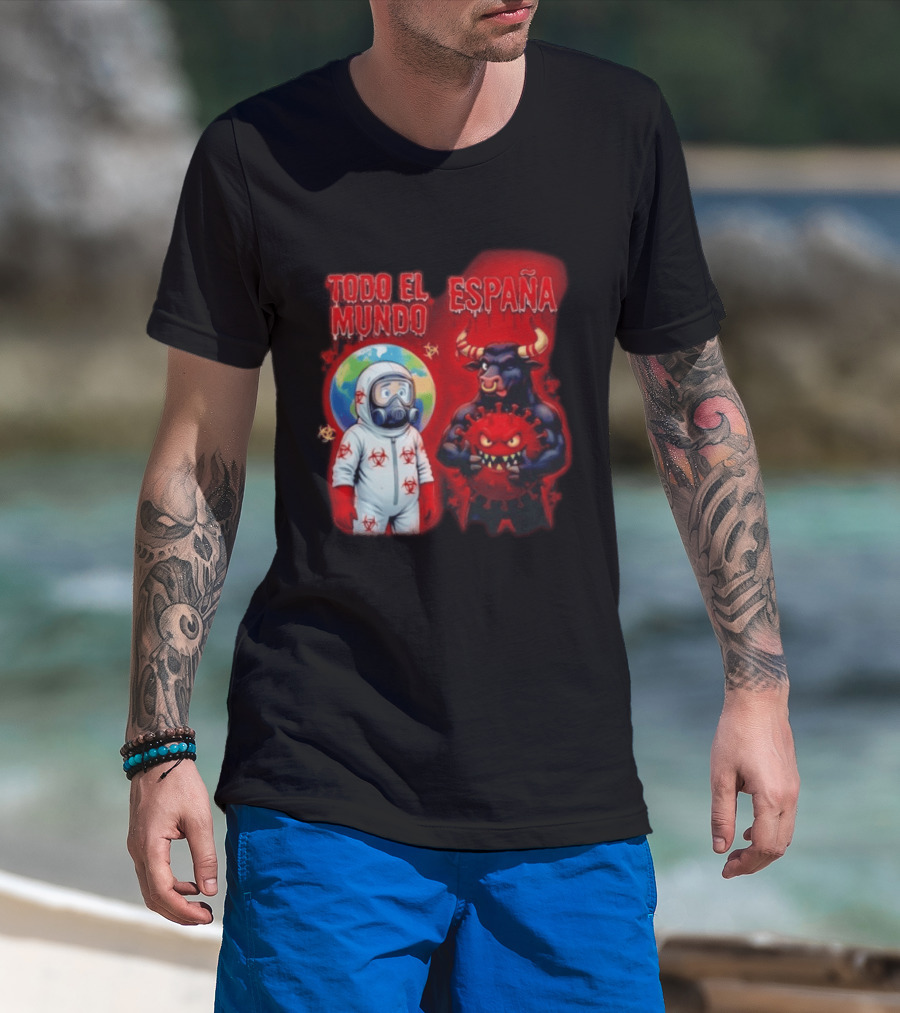 Todo El Mundo España Hantavirus 2026 Hazmat Bull And Virus T-Shirt