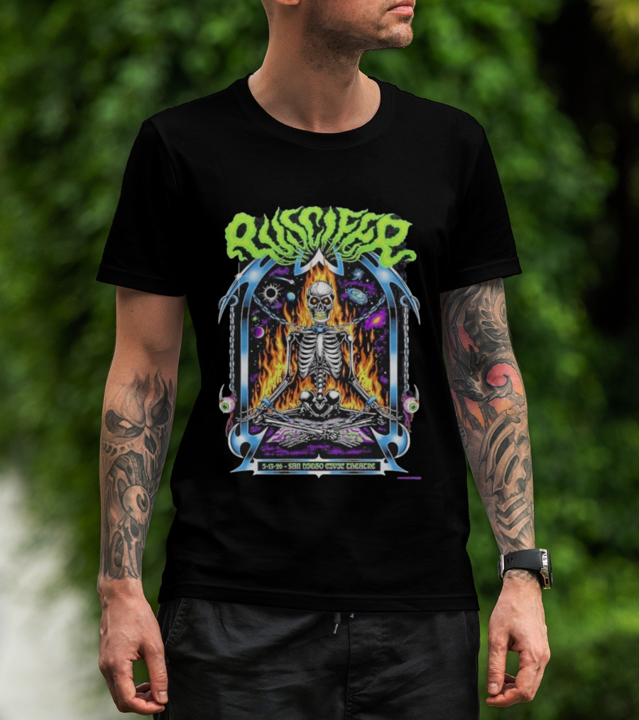 Puscifer San Diego Civic Theatre May 13 2026 Event Flaming Skull Skeleton In Space T-Shirt