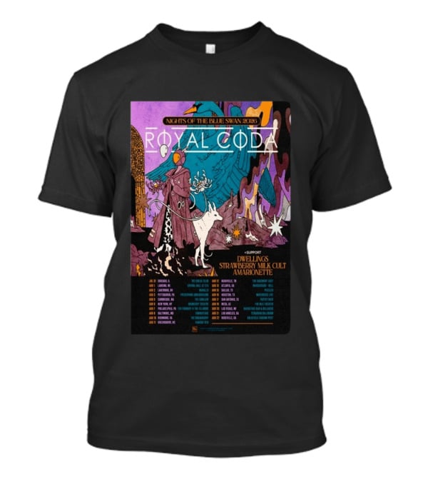 Nights Of The Blue Swan 2026 Royal Coda Tour Dates Dwelling Strawberry Milk Cult Amarionette T-Shirt