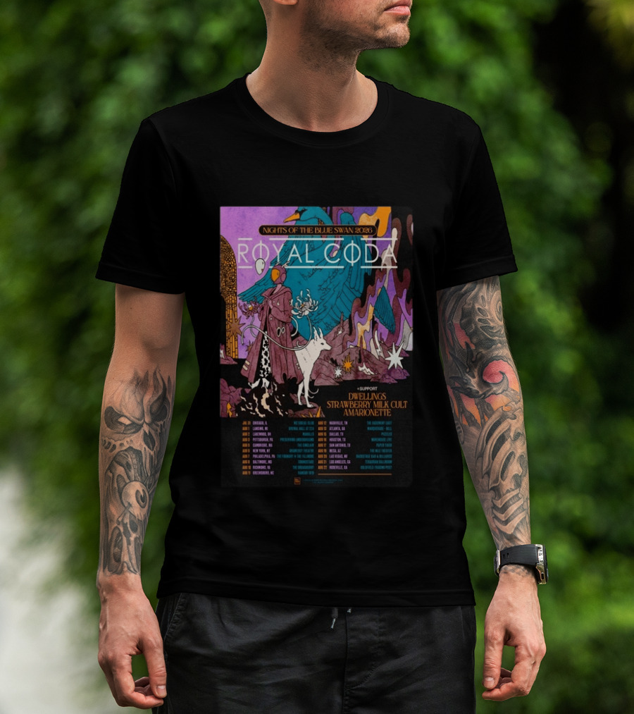 Nights Of The Blue Swan 2026 Royal Coda Tour Dates Dwelling Strawberry Milk Cult Amarionette T-Shirt