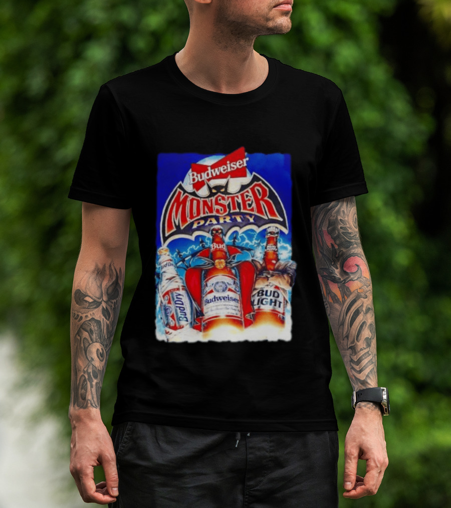 Budweiser Monster Party Bud Dry Bud Light Bottles Halloween Celebration T-Shirt