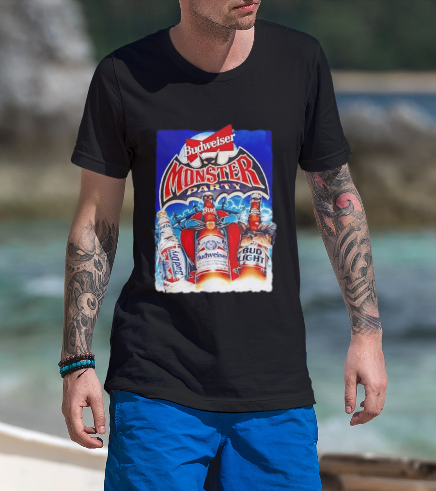 Budweiser Monster Party Bud Dry Bud Light Bottles Halloween Celebration T-Shirt