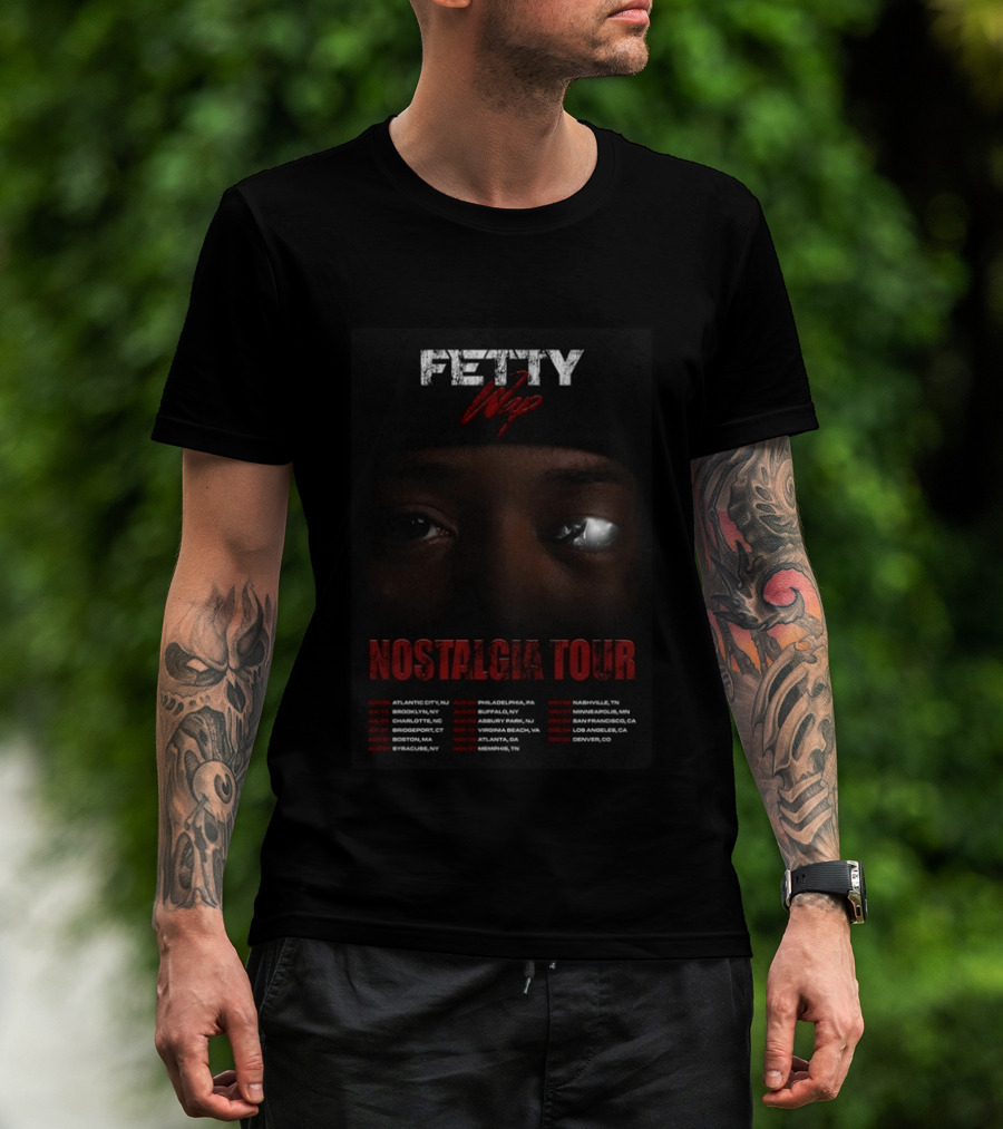 Fetty Wap 2026 Nostalgia Tour Dates And Cities Featuring Eye Closeup And Tour Locations T-Shirt