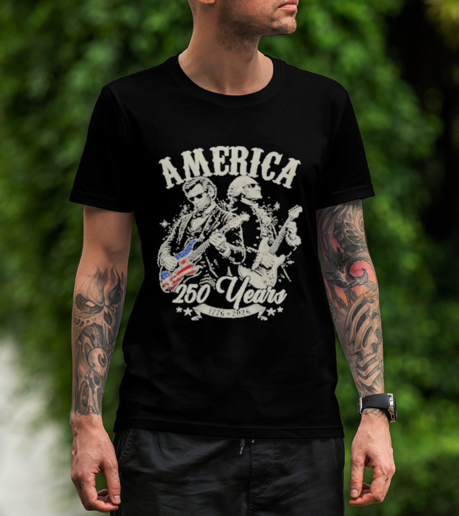 America George Washington Lincoln Playing Guitar 250 Years T-Shirt