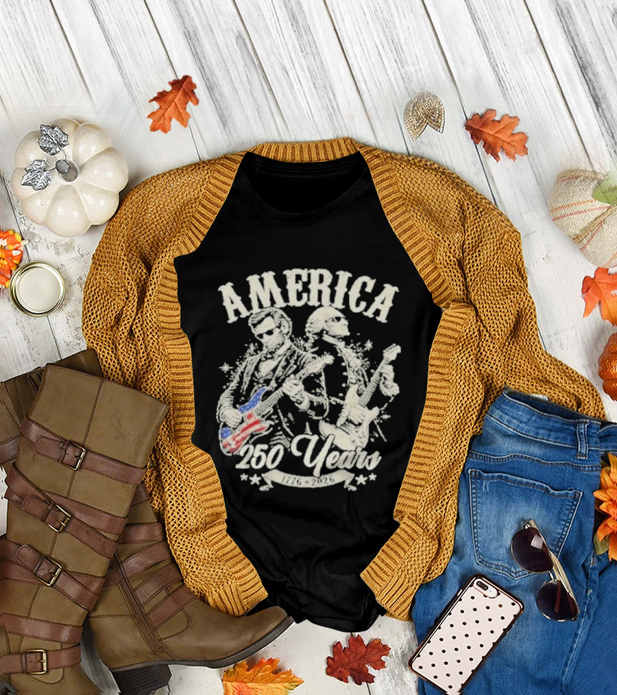 America George Washington Lincoln Playing Guitar 250 Years T-Shirt
