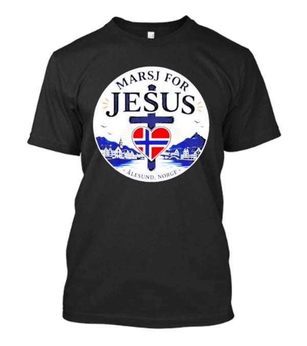 Marsj For Jesus Ålesund Norge Heart And Cross With Norwegian Flag T-Shirt
