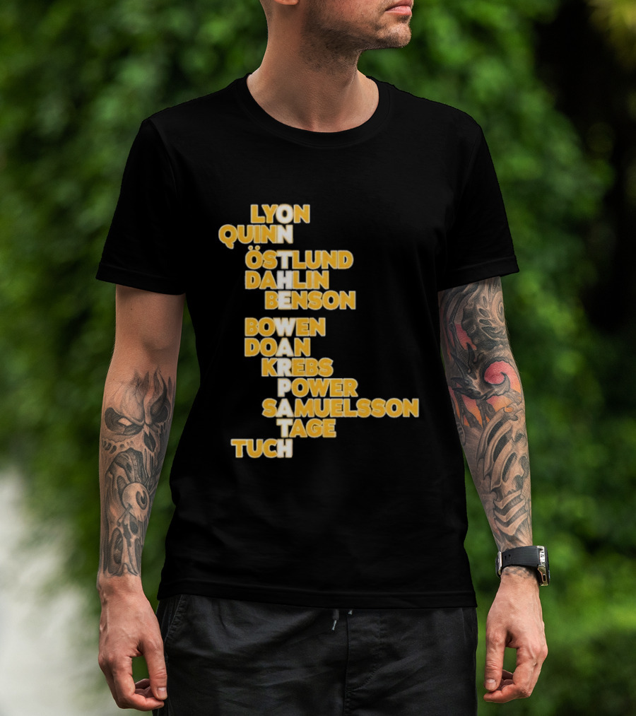 Lyon Quinn Östlund Dahlin Benson Bowen Doan Krebs Power Samuelsson Tage Tuch Buffalo Sabres 2026 T-Shirt