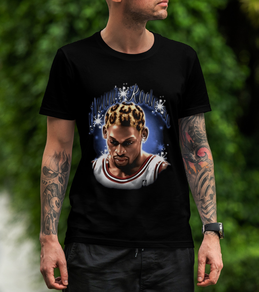 Dennis Rodman Chicago Bulls NBA Number 91 Twinkle Classic Leopard Hair T-Shirt