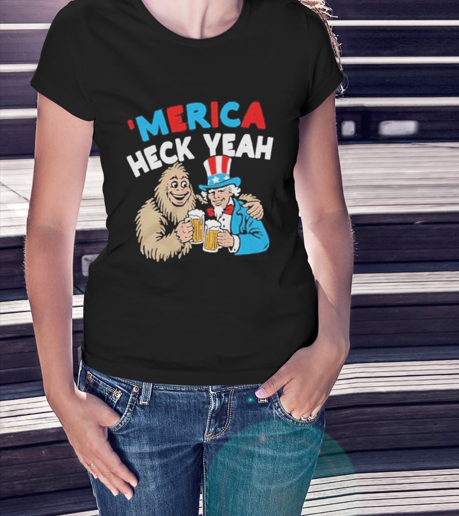 Merica Heck Yeah Uncle Sam Bigfoot Beer T-Shirt
