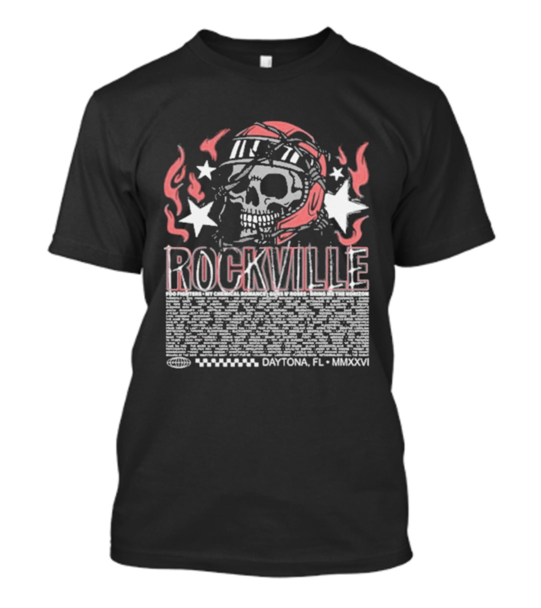Welcome To Rockville 2026 Daytona Beach Florida Barbed Helmet Skull Lineup T-Shirt