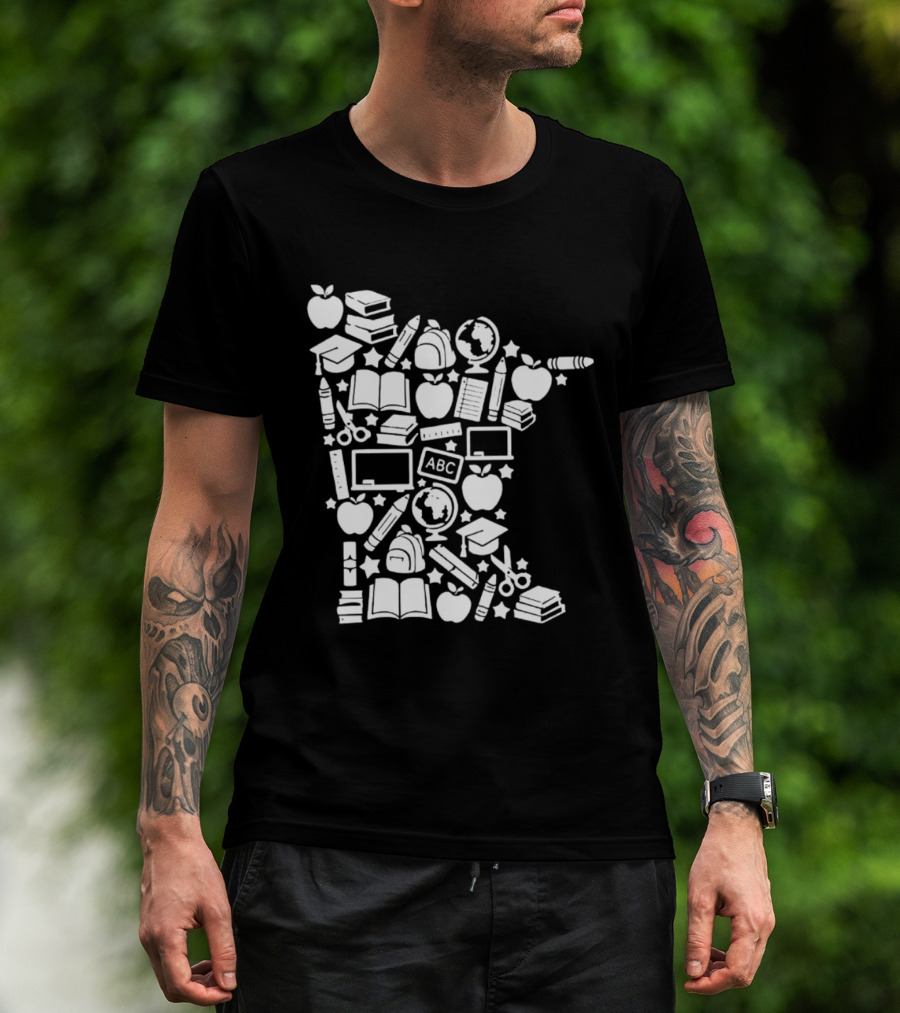 Minnesota Teacher Back To School ABC Books Apples Education State Map T-Shirt